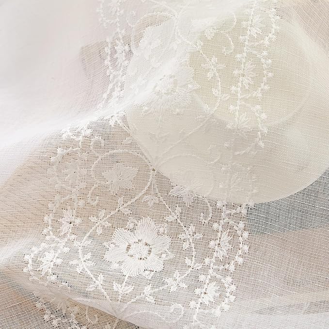 jinchan Weslie Floral White Sheer Curtains - Image 5