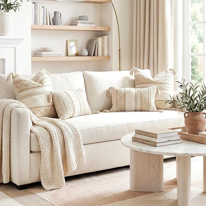 BlissBlush Decorative Throw Pillow Covers 20x20 Combo Set of 2 Square Cream - Image 5