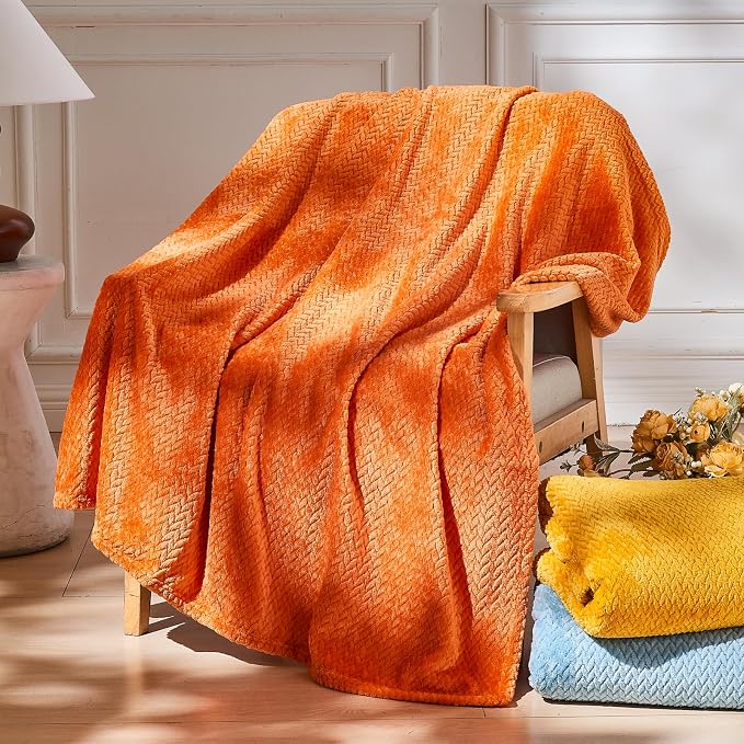 NEWCOSPLAY Super Soft King Blanket Orange Premium Silky Flannel Fleece Leaves - Image 2