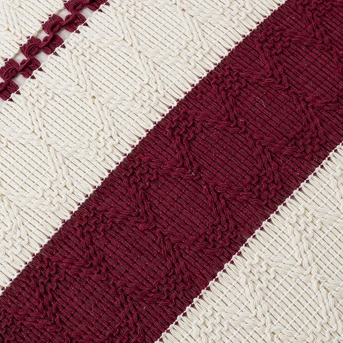 Fancy Homi Set of 1 Burgundy Boho Euro Decorative Throw Pillow Covers 26x26 Inch - Image 4