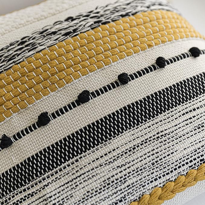 BlissBlush Boho Decorative Throw Pillow Cover 22x22 Square Yellow Mustard - Image 3