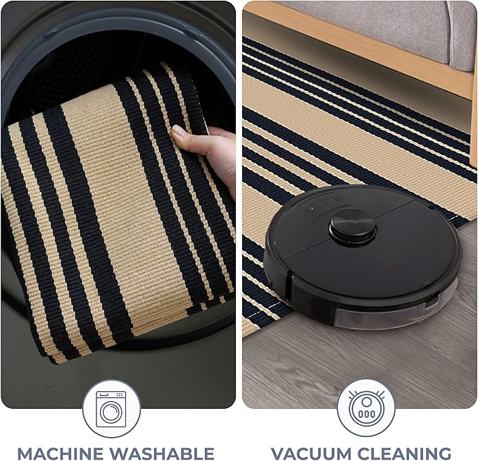 KOZYFLY Striped Front Door Mat 4x6 Ft Brown and Black Front Door Rug Cotton - Image 6