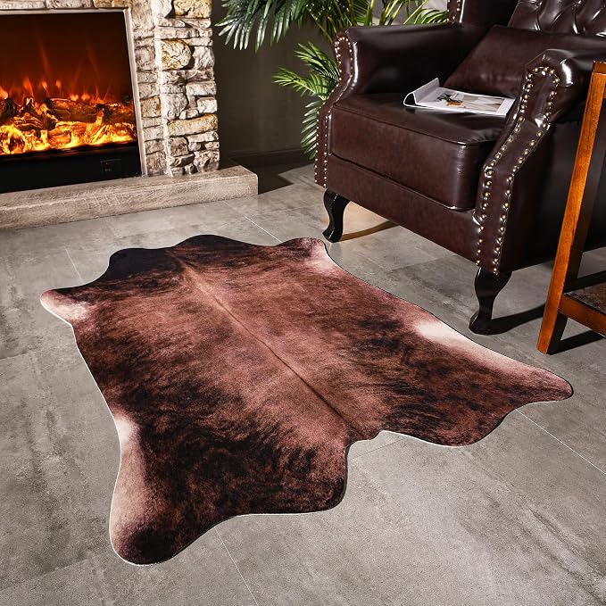Easycozy Faux Cowhide Large Cow Print 3 x 4 Feet Thickened Elastic Rug by HomeWesternDecoration