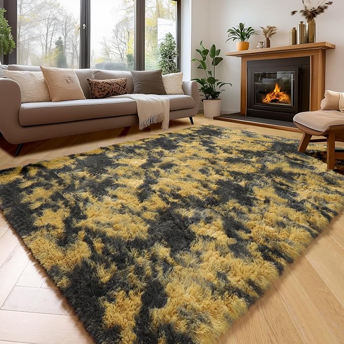 Amdrebio Black Gold Yellow Grey Rugs by Amdrebio