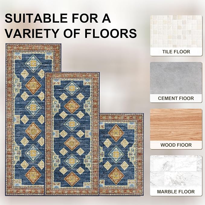 Tritard Non Slip Kitchen Rugs Sets of 3 Washable Boho Kitchen Mats - Image 5