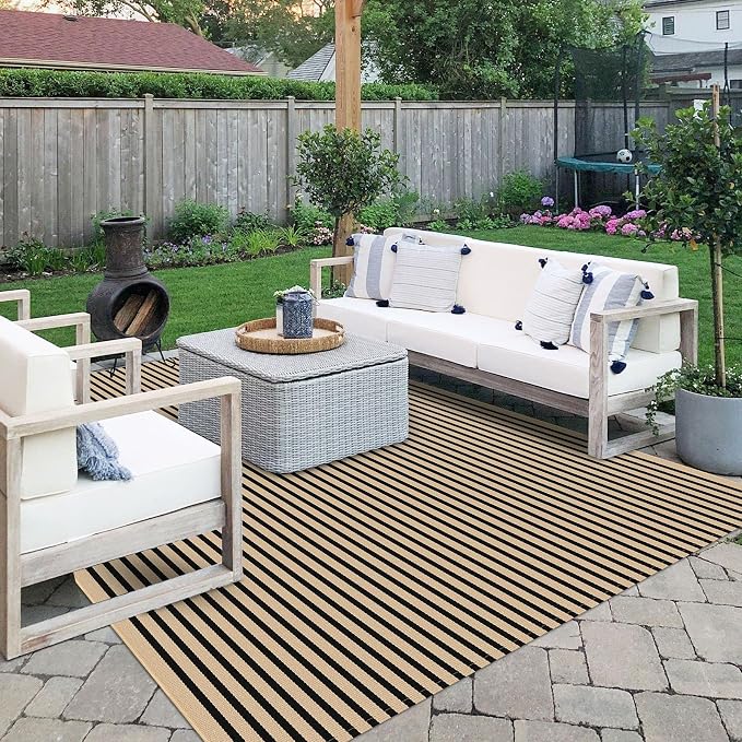 IOHOUZE Striped Area Rug 8'x10' Indoor Outdoor Rug, Washable Area Rug - Image 4