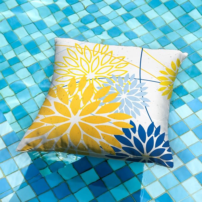 Yellow Blue Outdoor Pillow Cover 20X20 Inch Set of 2 Outdoor Waterproof Summer - Image 2
