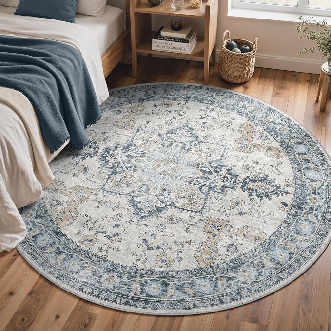 GENIMO 5FT Round Area Rugs for Living Room, Circle Rugs Machine Washable Low - Image 3