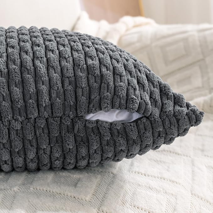 Set of 4 Medium Grey Decorative Throw Pillow Covers 16x16 Inch Corduroy Pillow - Image 5