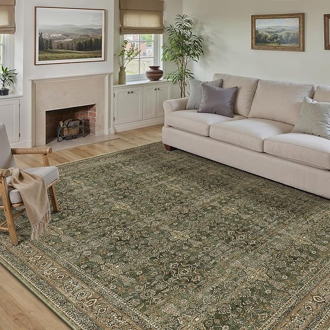PureCozy 6x9 Area Rug for Living Room Green Brown Vintage Washable Bedroom by PureCozy