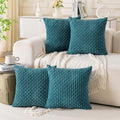 Set of 4 Teal Decorative Throw Pillow Covers 18x18 Inch Corduroy Pillow Covers by Cozoomy