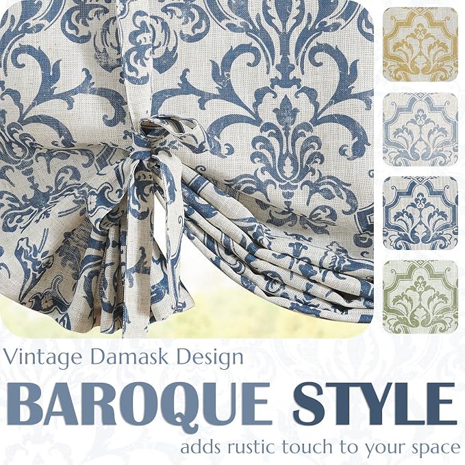jinchan Linen Tie Up Valance for Flax Floral Drapes Vintage Farmhouse Medallion - Image 4