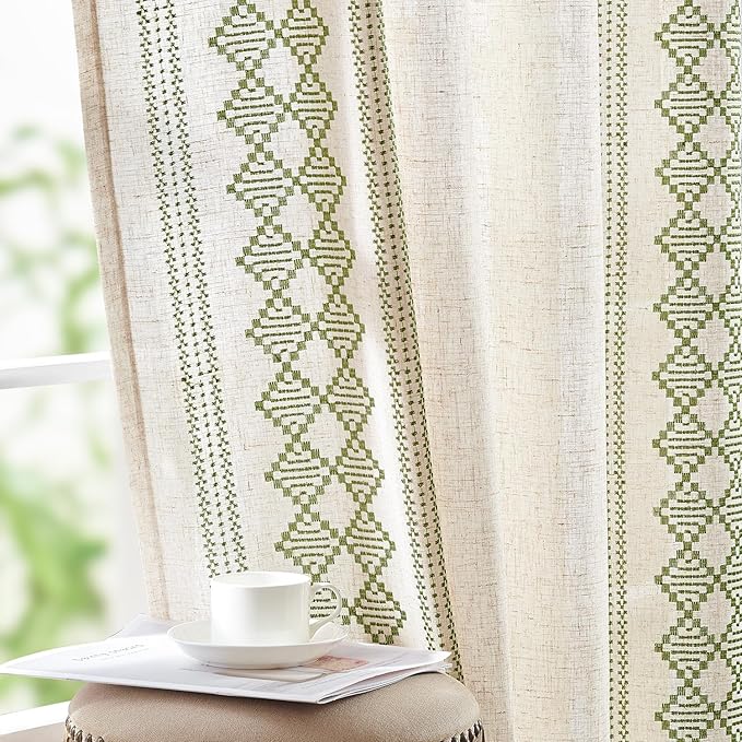 jinchan Boho Curtains Linen Blend Beige Farmhouse Curtains 63 Inches Long by JINCHAN