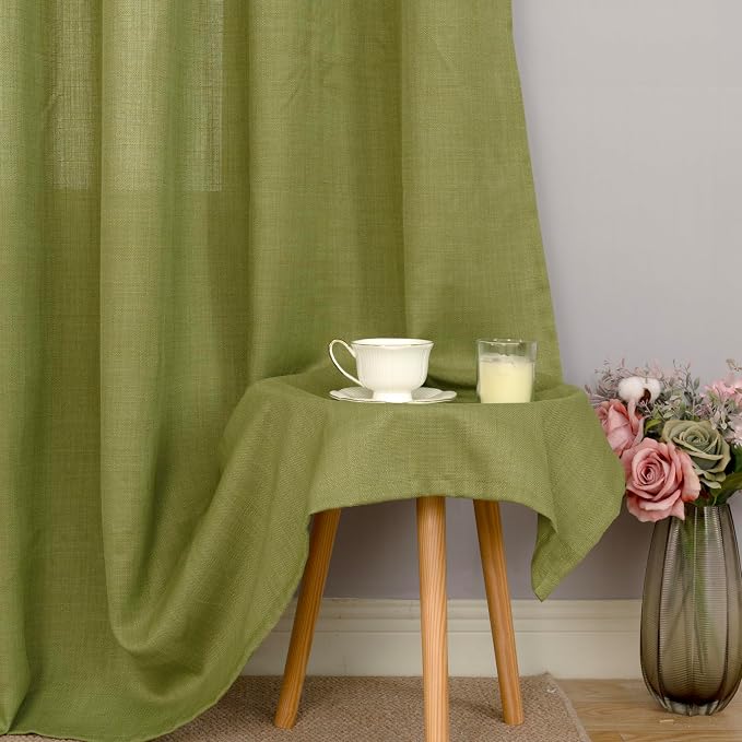 LAMIT Moss Green Linen Curtains 90 Inch Long - Image 8
