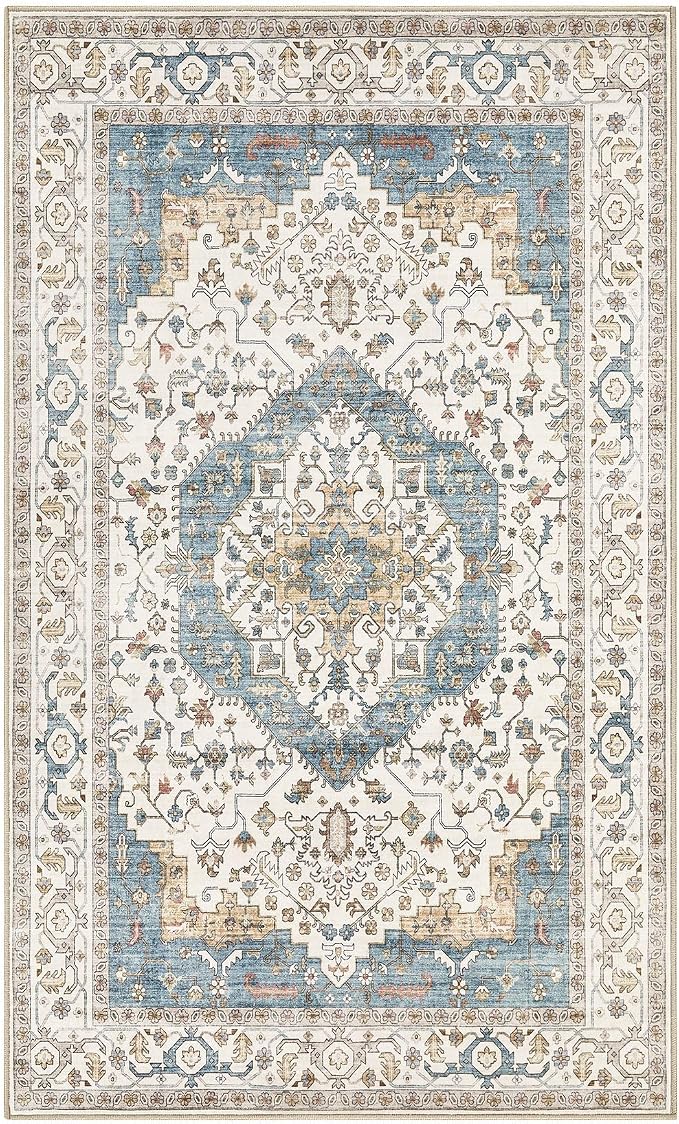 3x5 Washable Entryway Rug: Non-Slip Soft Vintage Floral Indoor Area Rug - Image 9