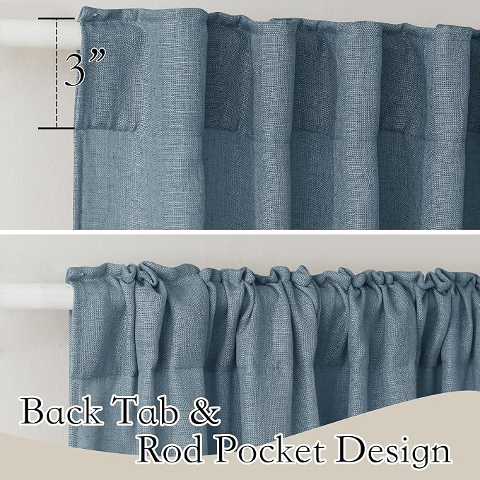 RYB HOME Stone Blue Sheer Curtains 90 inch Long Light Filtering Privacy Window - Image 2