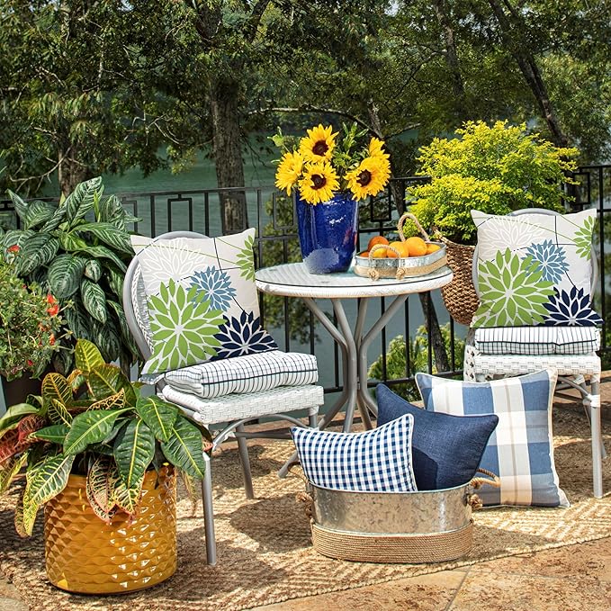 DFXSZ Green and Dark Light Blue Floral Pillow Covers 20x20 Set of 2 Outdoor - Image 6