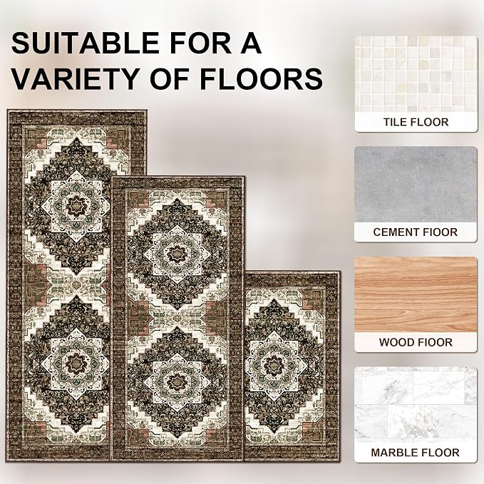 Tritard Non Slip Kitchen Rugs Sets of 3 Washable Boho Kitchen Mats - Image 5