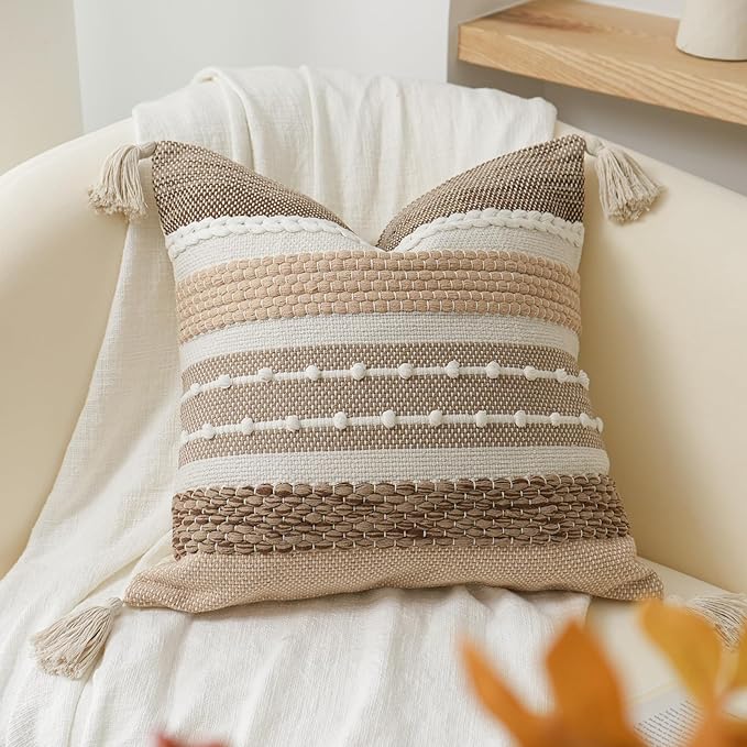 BlissBlush Brown Decorative Throw Pillow Cover 18x18 Square Boho Accent by BlissBlush