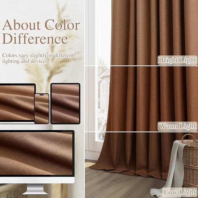 Guken 100% Blackout Linen Curtains 80 Inch Length 2 Panels Set - Image 7