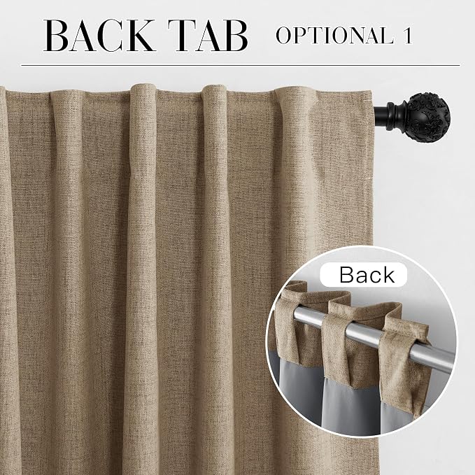 RYB HOME Burlap 100% Blackout Curtains 63 inch Long, Light Blacking & Thermal - Image 7