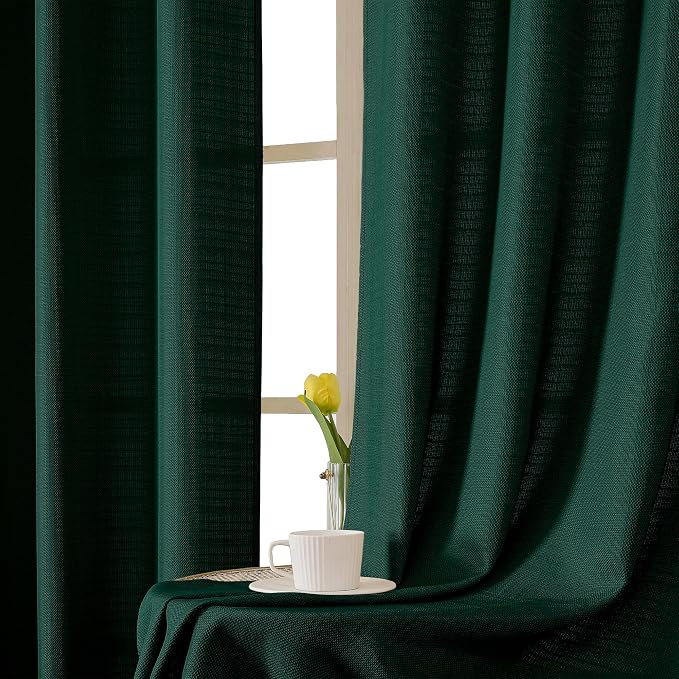 Chyhomenyc Hunter Green Curtains 78 Inch Length 2 Panels Set, Faux Linen - Image 8