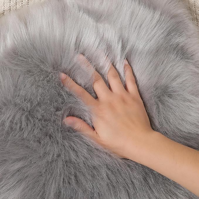 linmopm Faux Fur Rug Sheepskin Shag Fluffy Fuzzy Grey 3x3 ft Rugs - Image 4