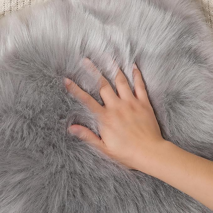 linmopm Faux Fur Rug Sheepskin Shag Fluffy Fuzzy Grey 2x3 ft Small Rugs - Image 5