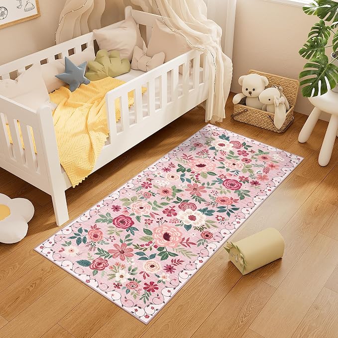 DUKINO 2x5 Runner Rug for Hallway, Washable Kitchen Floral Runner Rug - Image 3
