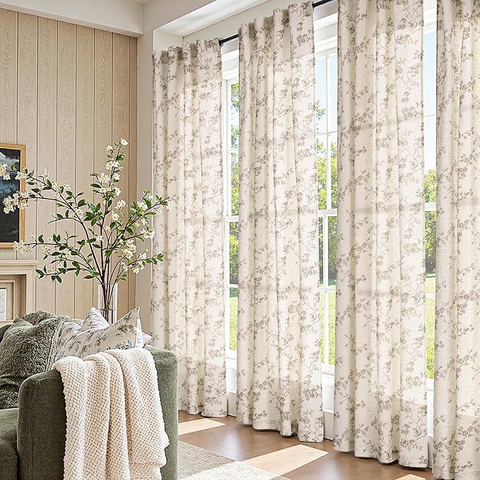 jinchan Linen Floral Curtains 84 Inch Farmhouse Country Flower Drapes Rustic - Image 5