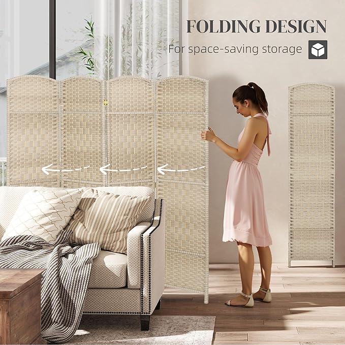 HOMCOM Room Divider, 6 Ft 4 Panel Folding Privacy Screen, Hand-Woven PP Wall - Image 3