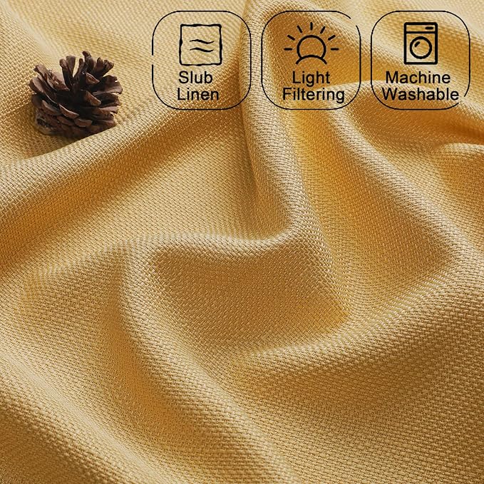 Chyhomenyc 2 Panels Gold Kitchen Curtains 36 Inch Length, Faux Linen Textured - Image 3
