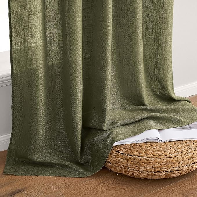MIULEE Light Olive Green Linen Curtains 108 Inches Long 2 Panels - Image 7