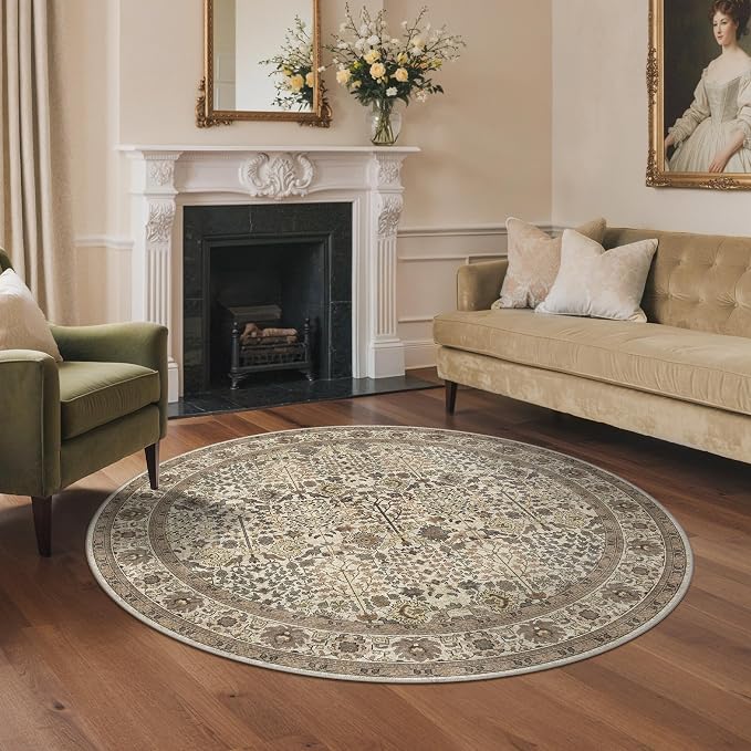 Bavni Round Rug 5ft-Machine Washable Area Rugs Non-Slip - Image 3