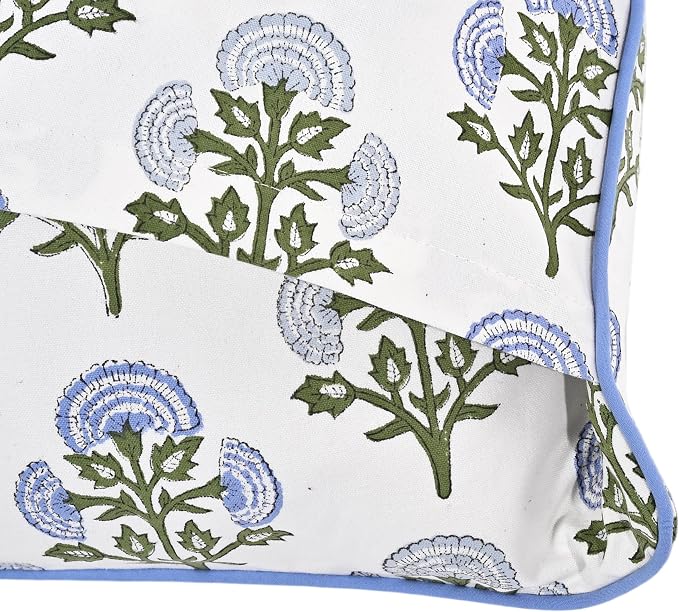 Ridhi Block Print Mughal Buta Blue Pillow Cover 18" x 18" Decorative Couch - Image 7