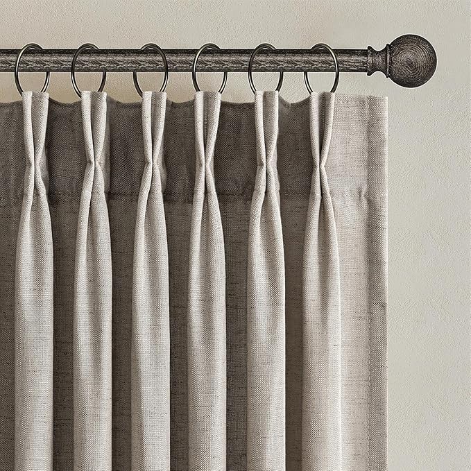 96 Inches Long Pinch Pleated Semi Sheer Curtains, Burlywood Linen Blended Light by Topfinel