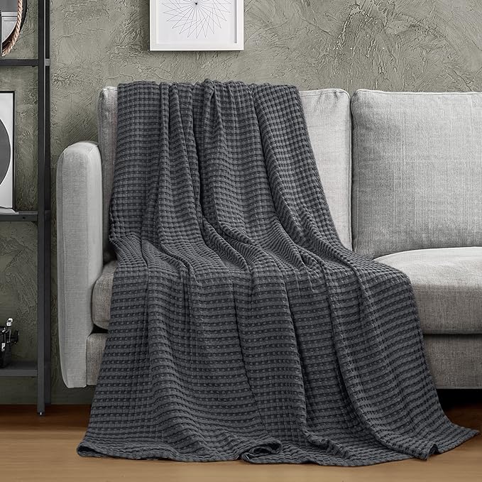 Utopia Bedding Charcoal 100% Cotton Waffle Blanket 300 GSM Soft Lightweight - Image 4
