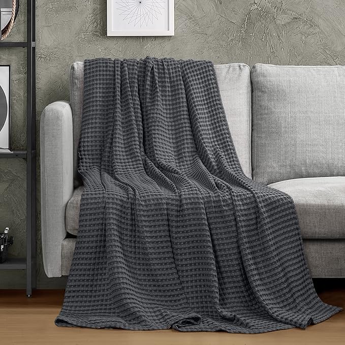 Utopia Bedding Charcoal 100% Cotton Waffle Blanket 300 GSM Soft Lightweight - Image 4
