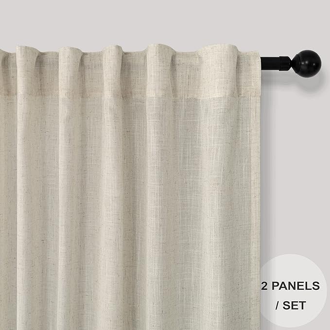 Pitalk Beige Back Tab Linen Curtains 94 Inches Long 2 Panel - Image 2