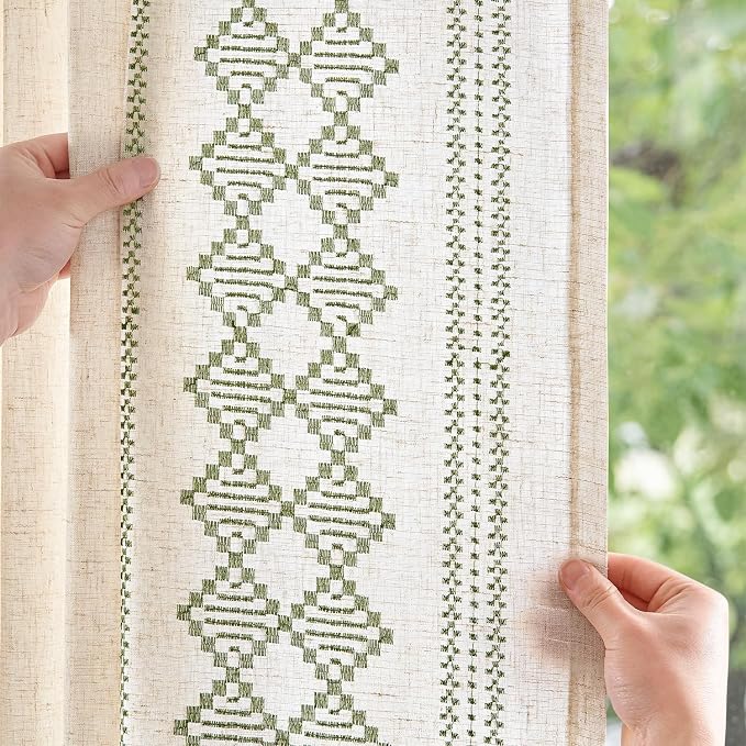 jinchan Boho Curtains Linen Blend Beige Farmhouse Curtains 63 Inches Long - Image 4