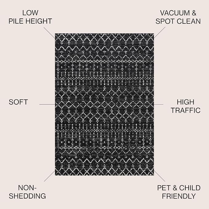 JONATHAN Y Boho Vintage Diamond Black/Ivory Round Area Rug 6 ft, Moroccan Hype - Image 2