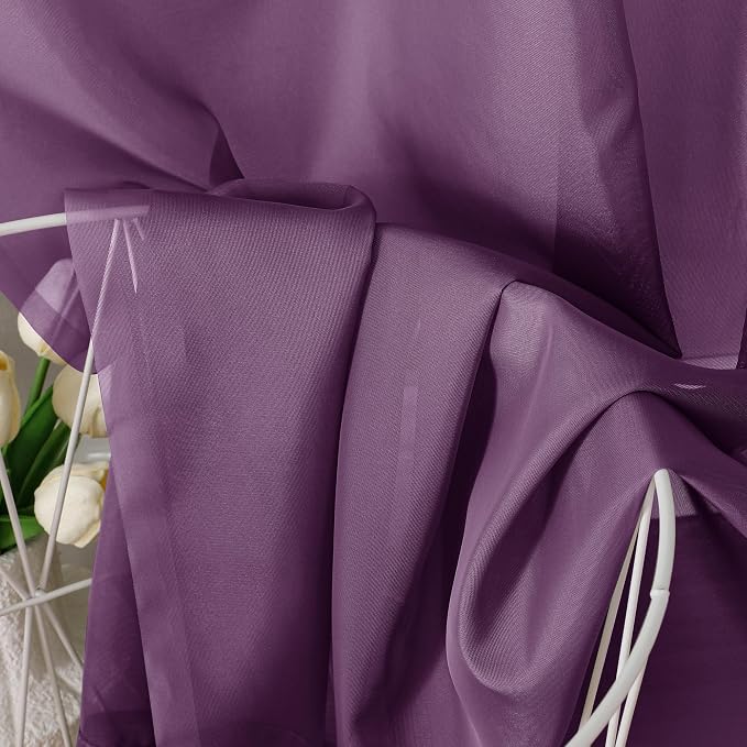 OVZME Plum Sheer Curtains 84 Inches Long 2 Panels - Image 3