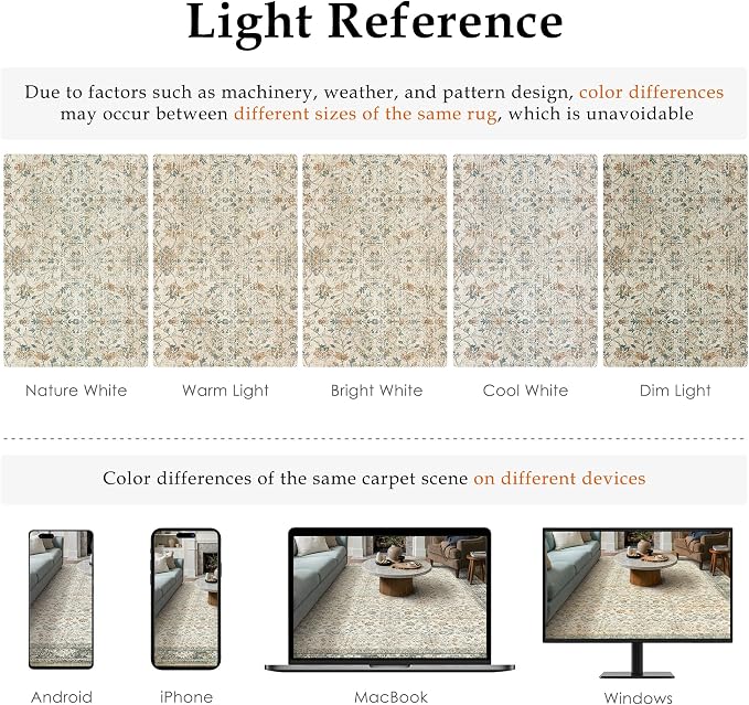 PureCozy Beige Area Rug 5x7 Living Room Machine Washable Vintage Carpet Non - Image 2