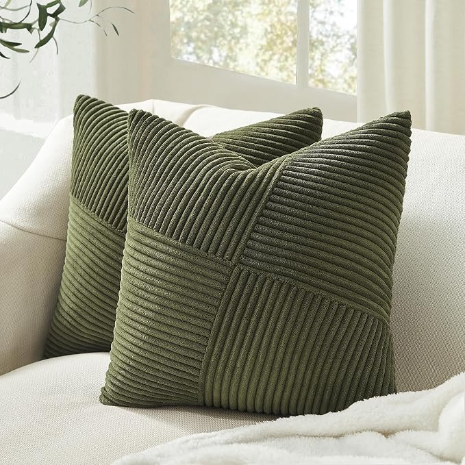 Topfinel Set of 2 Olive Green Decorative Throw Pillow Covers 16x16 Inches by Topfinel