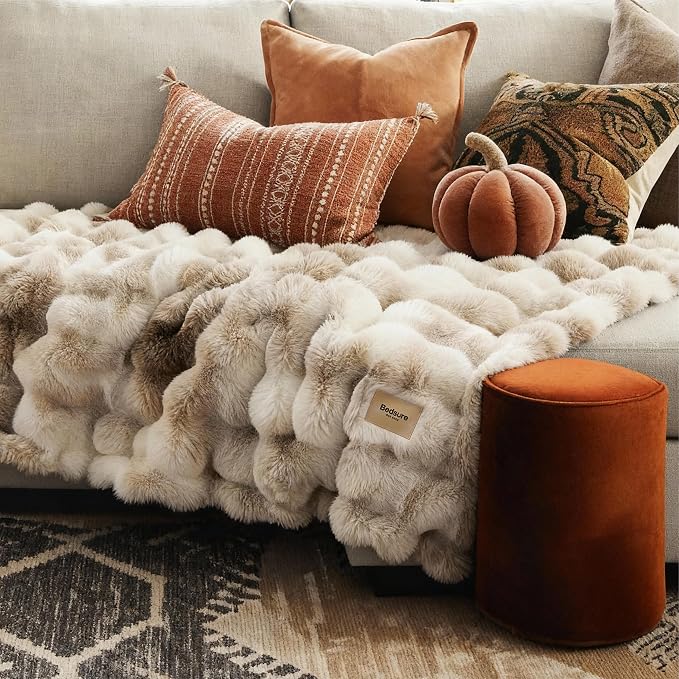Bedsure GentleSoft Fluffy Fuzzy Tie-dye Taupe Throw Blanket - Image 6