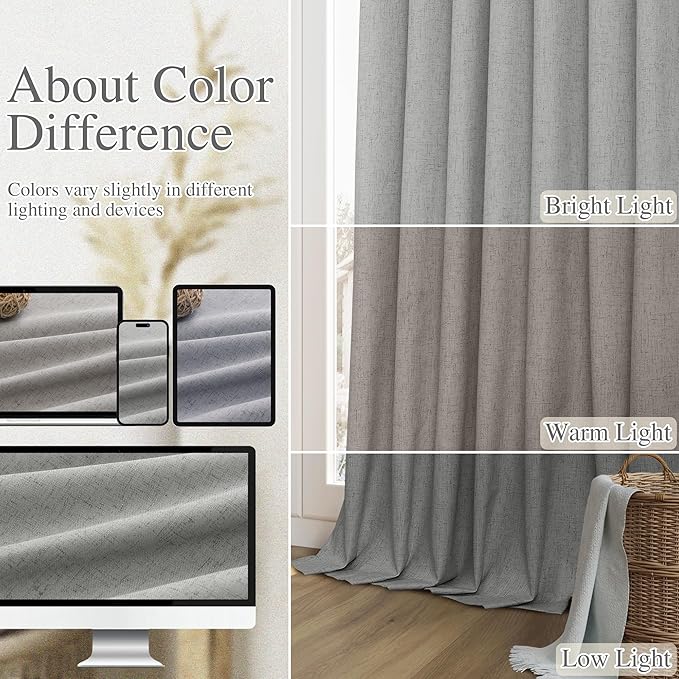 Guken 100% Blackout Linen Curtains 72 Inch Length 2 Panels Set - Image 7