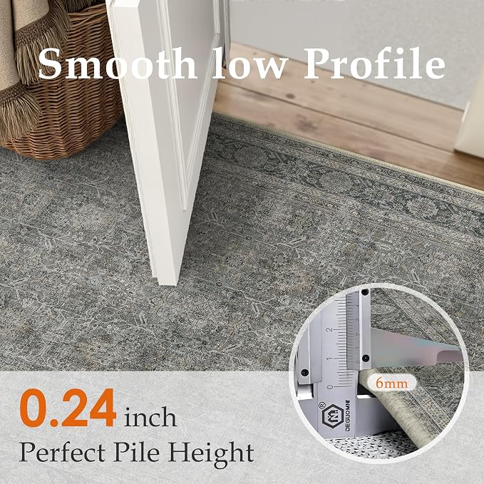 PureCozy Grey Brown Runner Rug 2x8 Vintage Carpet Hallway Long Indoor Kitchen - Image 5