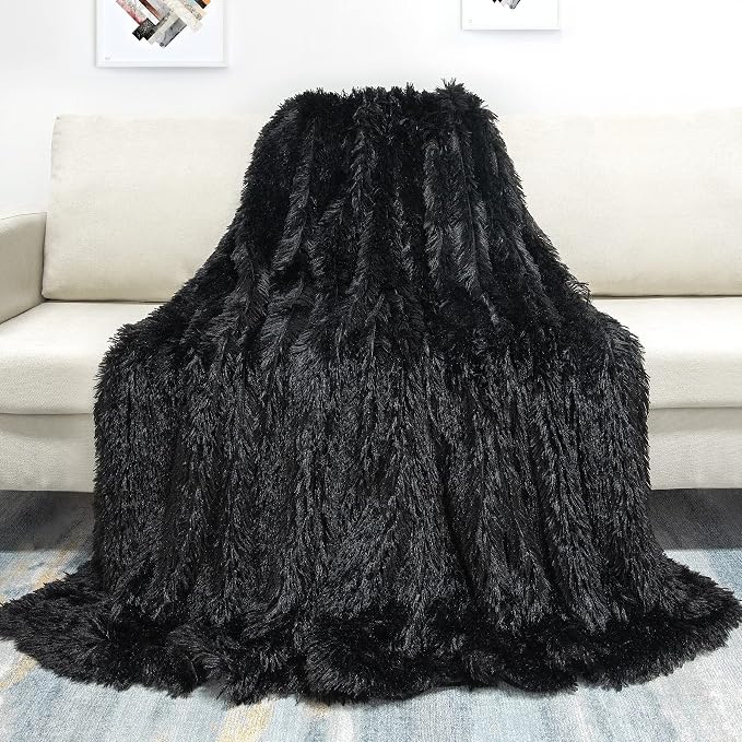 Tuddrom Decorative Extra Soft Faux Fur Blanket Queen Size 80" x 90", Solid - Image 2