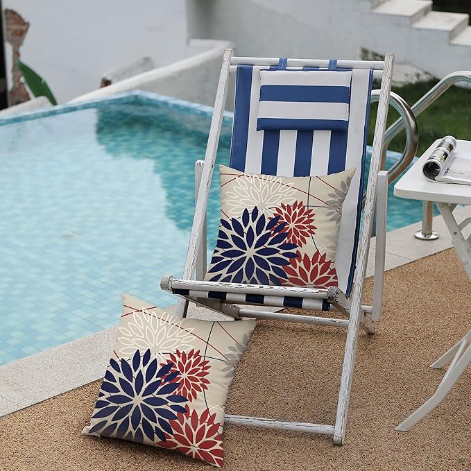 DFXSZ 4th of July Pillow Covers 18x18 Inch Set of 2 Patriotic Blue Red Floral - Image 4