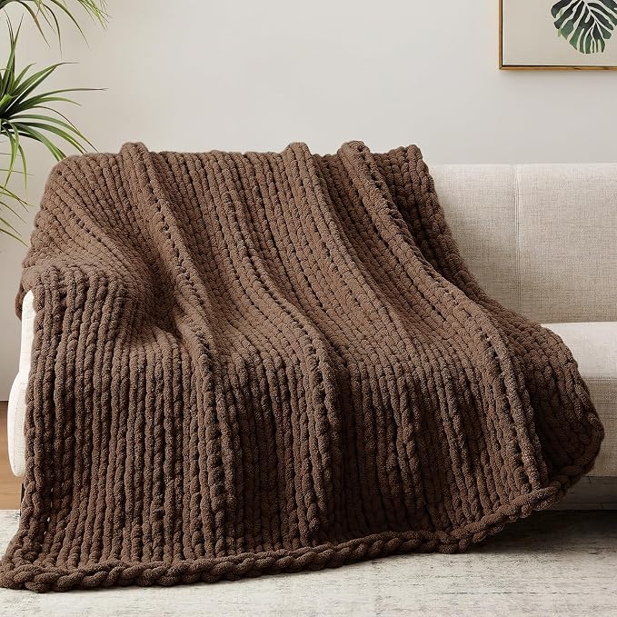 Negwoo Chunky Knit Throw Blanket, Handmade Dark Brown Crochet Big Thick Blanket - Image 5